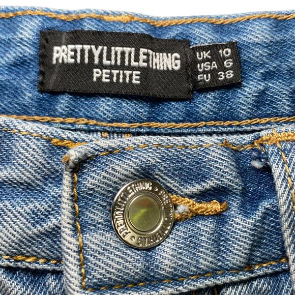 PrettyLittleThing Women’s Petite US 6 Blue Denim Straight Leg Distressed Jeans - Picture 6 of 6